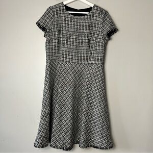 Talbots Fit and Flare Black and White Tweed Dress 10 Petite